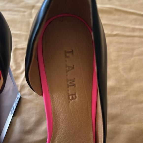 L.A.M.B. Woman’s Slip On Heels Black and White Hot Pink Wedge Heels - Picture 5 of 13